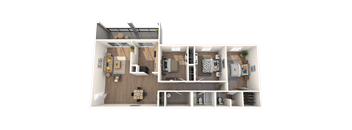 Pet-Friendly Apartments in Tampa, FL – Belara Lakes – 3D floorplan of our 3 bed, 2 bath, 1450 sq. ft. Osprey Floorplan