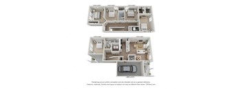 a 3d floor plan of a 3 bedroom apartment