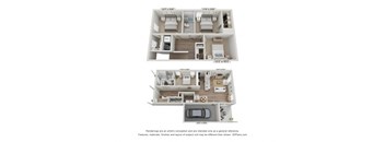 a stylized floor plan of a 3 bedroom apartment