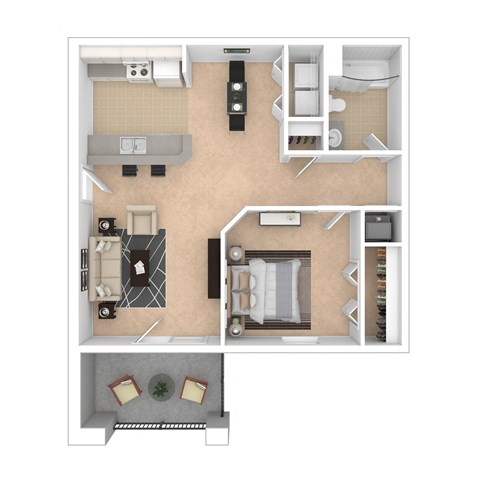 Sevierville_TN_Apartment_OverlookatAllensville_1 bedroom 1 bath 3D Furnished