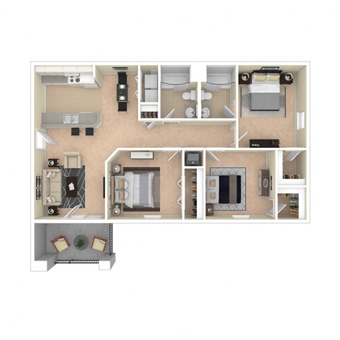 Sevierville_TN_Apartment_OverlookatAllensville_3 bedroom 2 bath 3D Furnished