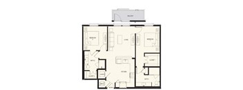A black and white floor plan of an apartment with a balcony.