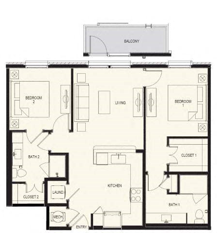 A black and white floor plan of an apartment with a balcony.