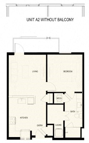 A floor plan of a unit without a balcony.