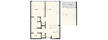 A floor plan of a house with a balcony.