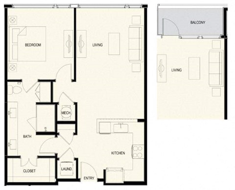 A floor plan of a house with a balcony.