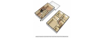 a small house is shown with a kitchen and a living room