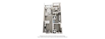 A black and white image of a floor plan of a small apartment.