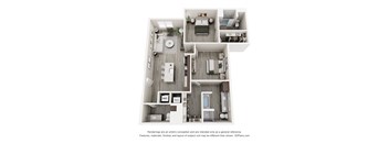 A 3D floor plan of a house with labeled rooms.