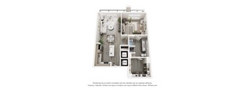A floor plan of a small apartment with a kitchen, living room, and bathroom.