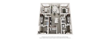 A 3D floor plan of a house with labeled rooms.