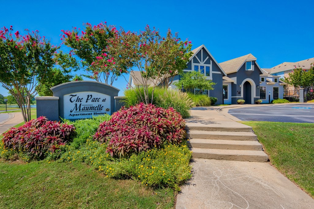 Apartments for Rent in Maumelle, AR 72113– Parc at Maumelle -  entrance to leasing office with monument sign out front