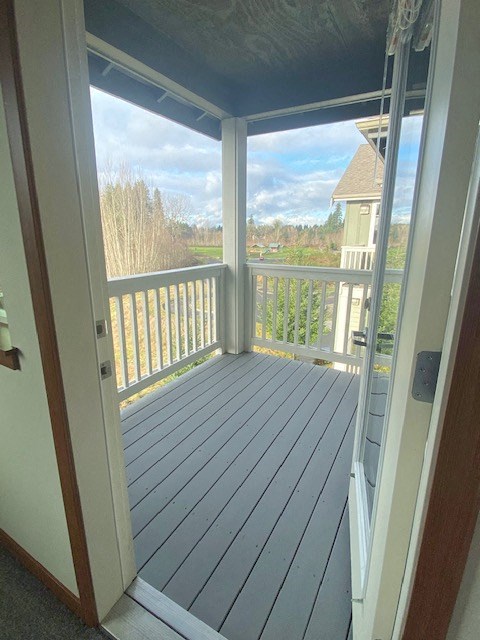 a view of a balcony from a window