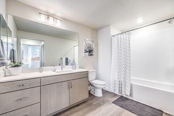 a bathroom with a shower and a sink and a toilet