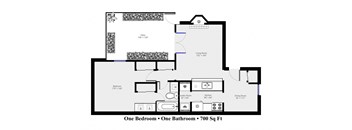 a floor plan of one bedroom unit