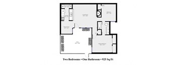 a floor plan of two bedrooms one bathroom