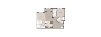 Peachtree Creek On Ponce Clarkston Affordable Property 2b 2b 2D Floor Plans A floor plan of an apartment with two bedrooms, a living room, a bathroom, and a kitchen.