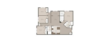 Peachtree Creek On Ponce Clarkston Affordable Property 4b 2b 2D Floor Plans A floor plan of an apartment with three bedrooms and a living area.