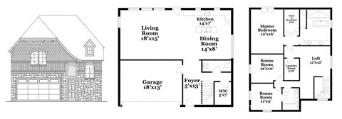 a floor plan of a house with bedrooms and a living room