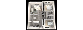 2 Bed, 2 Bath, 1058 sq. ft. Pine floor plan