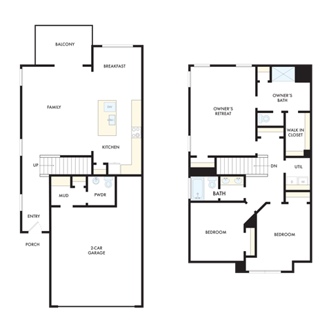 two floor plan of a house with two different floors