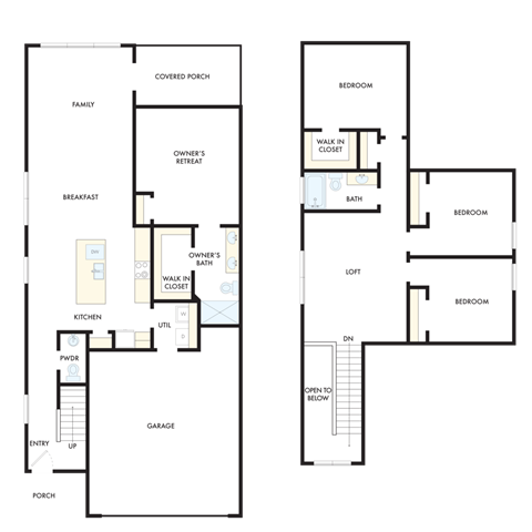 a floor plan of two different floors of a house