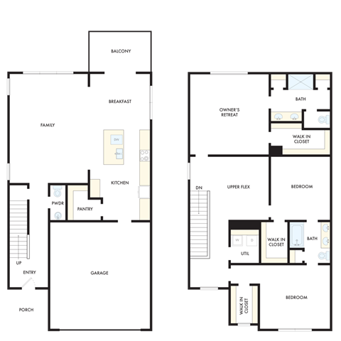 a blueprint of two floor plans of a house