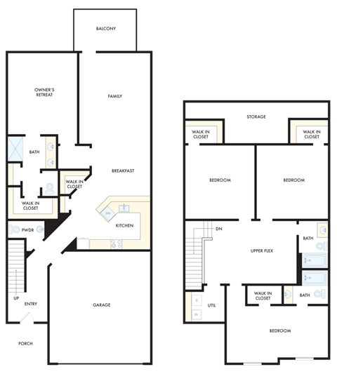 a floor plan of two different floors of a house