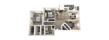a rendering of a floor plan with bedrooms and a living room