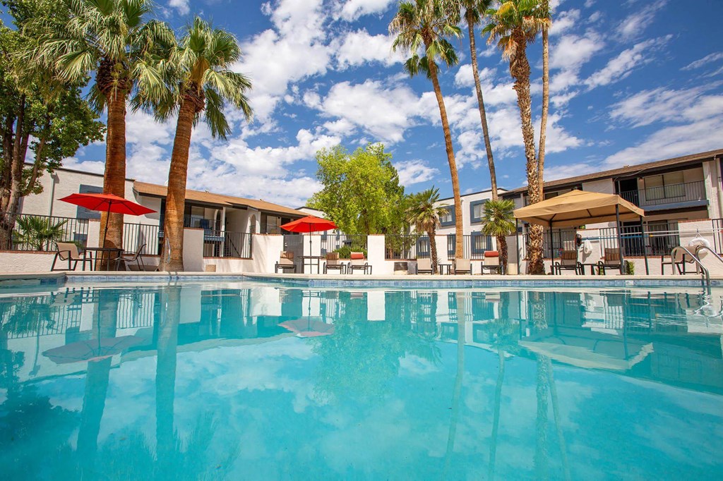 the swimming pool at our hotel in palm springs
