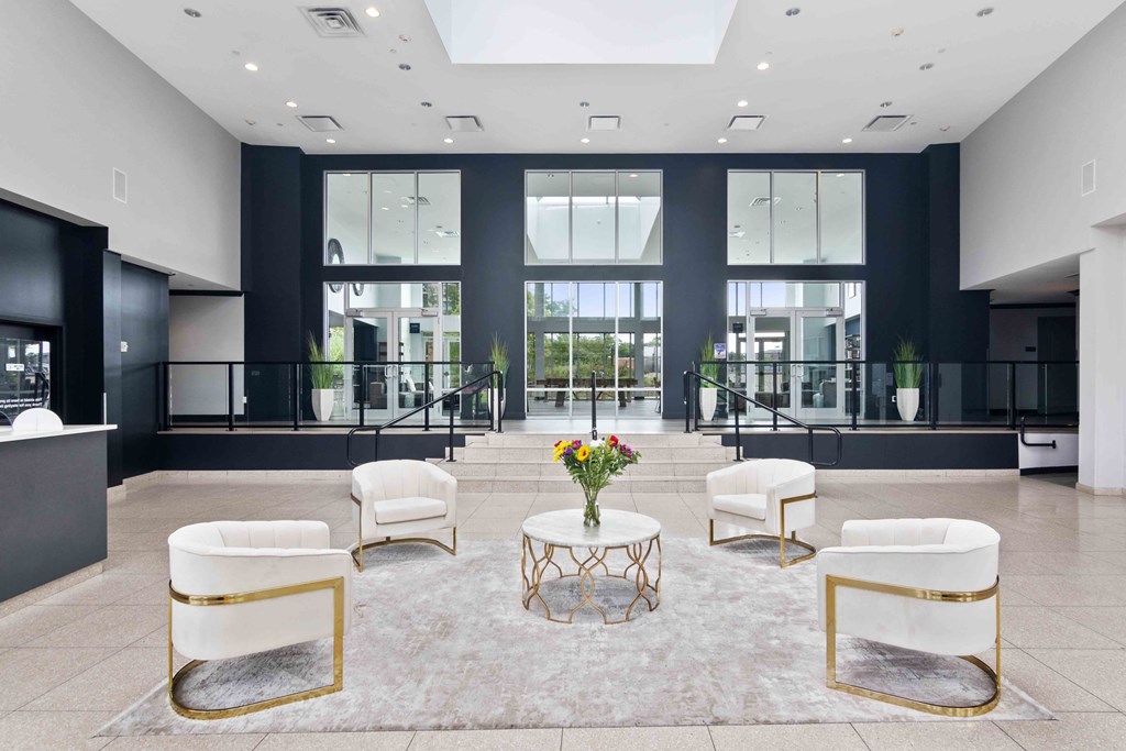 building lobby with modern furnishings
