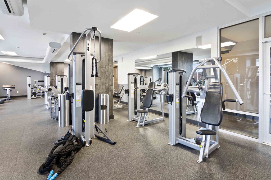fitness center with strength training equipment