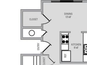 1 Bed 1 Bath, 734 square feet floor plan Cambridge