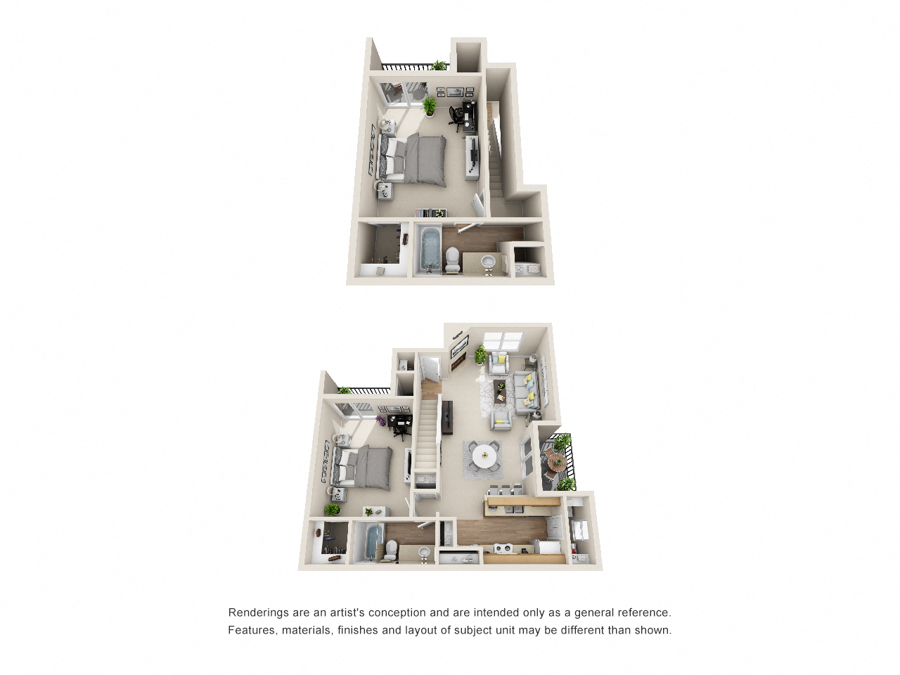 2 Bed - 2 Bath, 1100 sq ft, The Chateau I Floor Plan