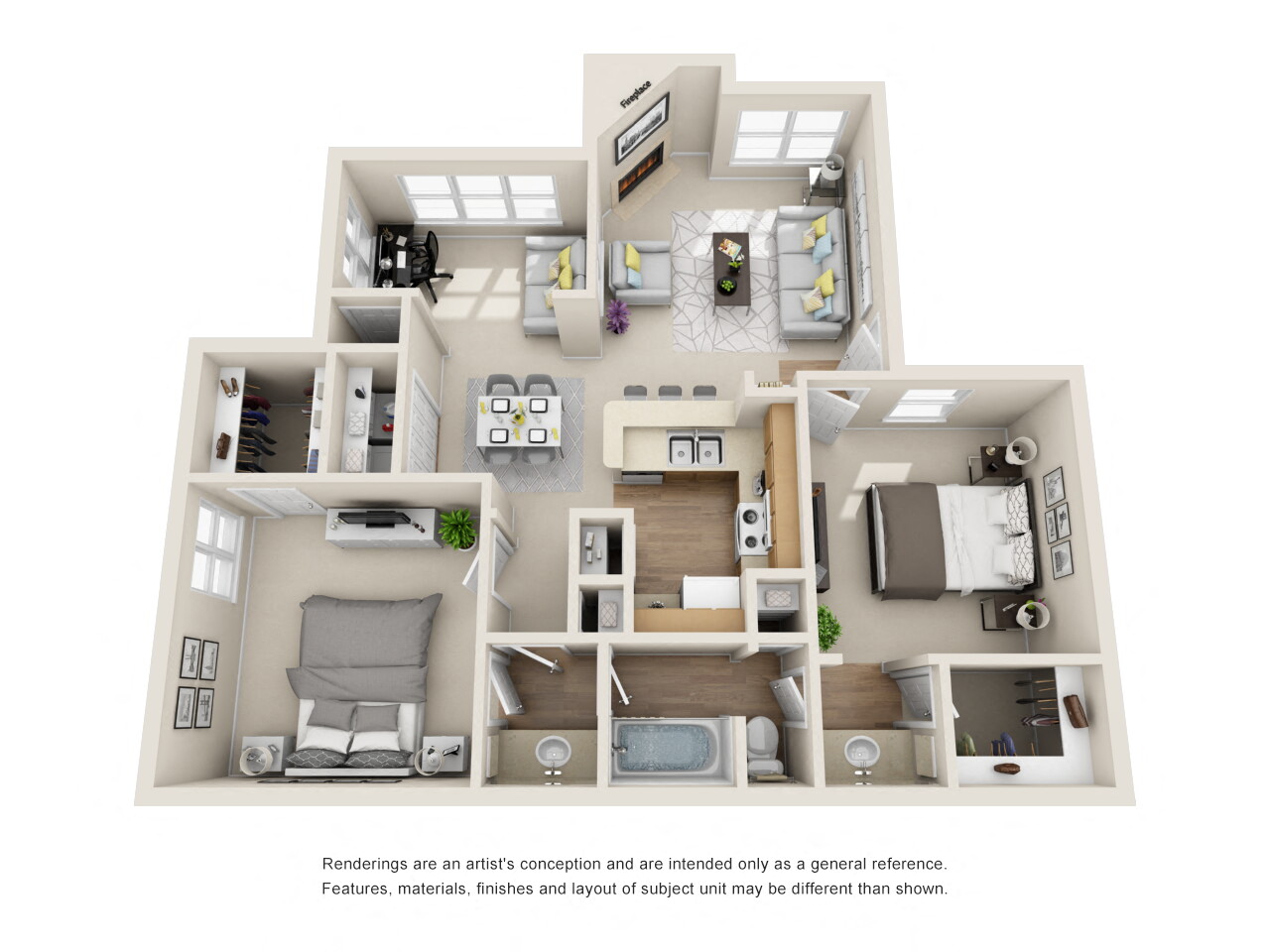 2 Bed - 1.5 Bath, 950 sq ft, The Esprit with Solarium E Floor Plan