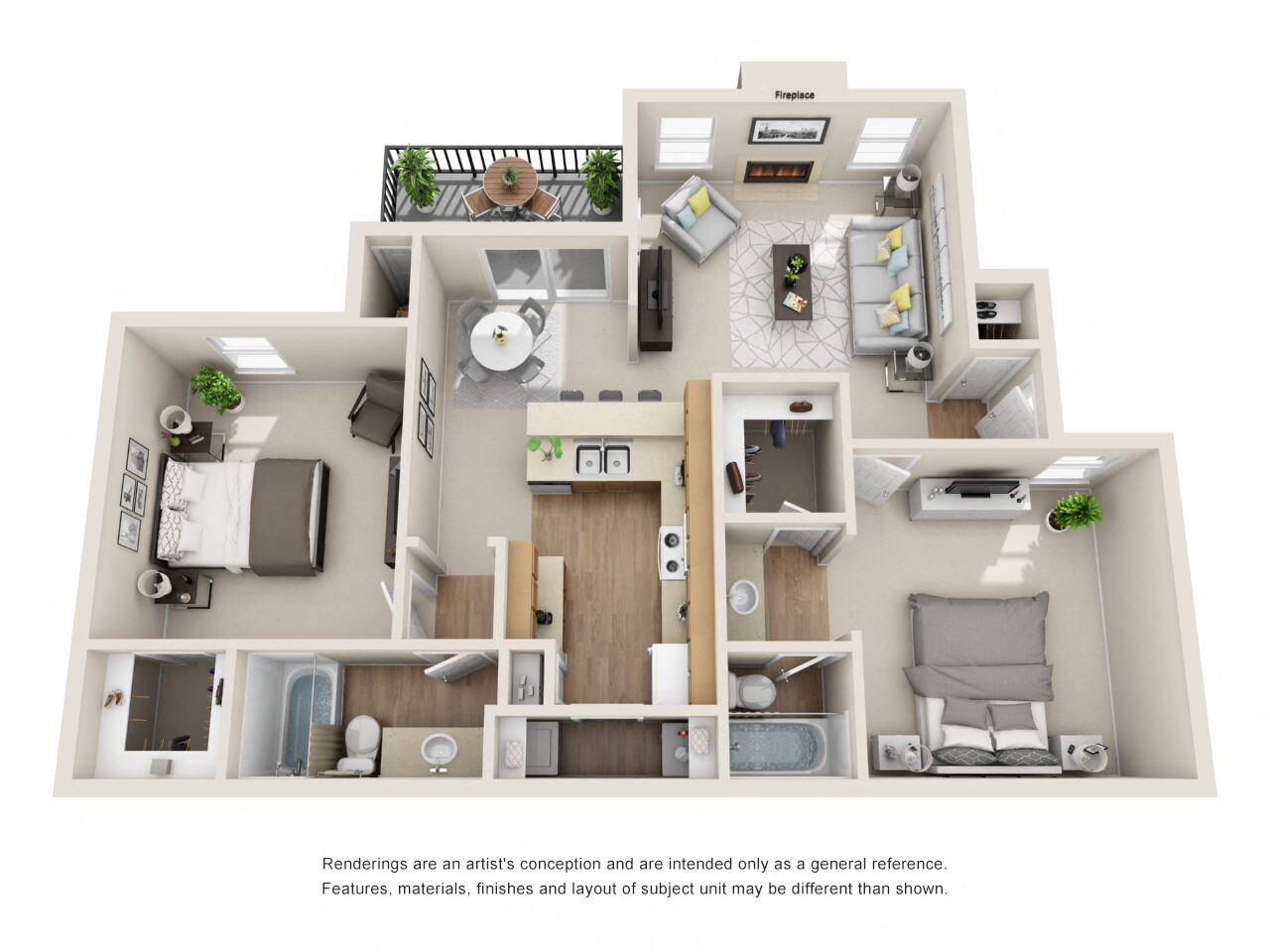 2 Bed - 2 Bath, 1000 sq ft, The Estoril G Floor Plan