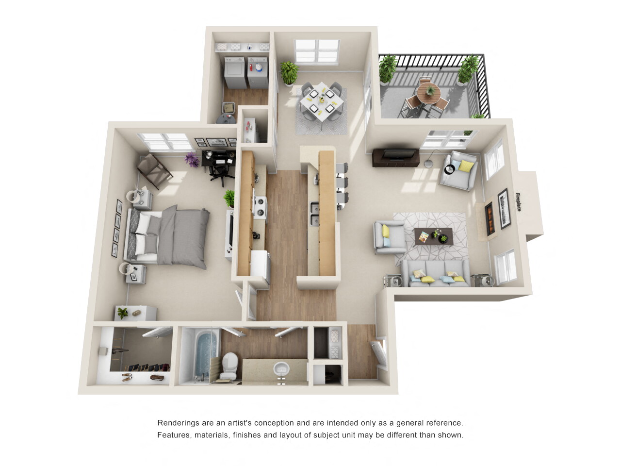 1 Bed - 1 Bath, 800 sq ft, The Mirabeau C Floor Plan
