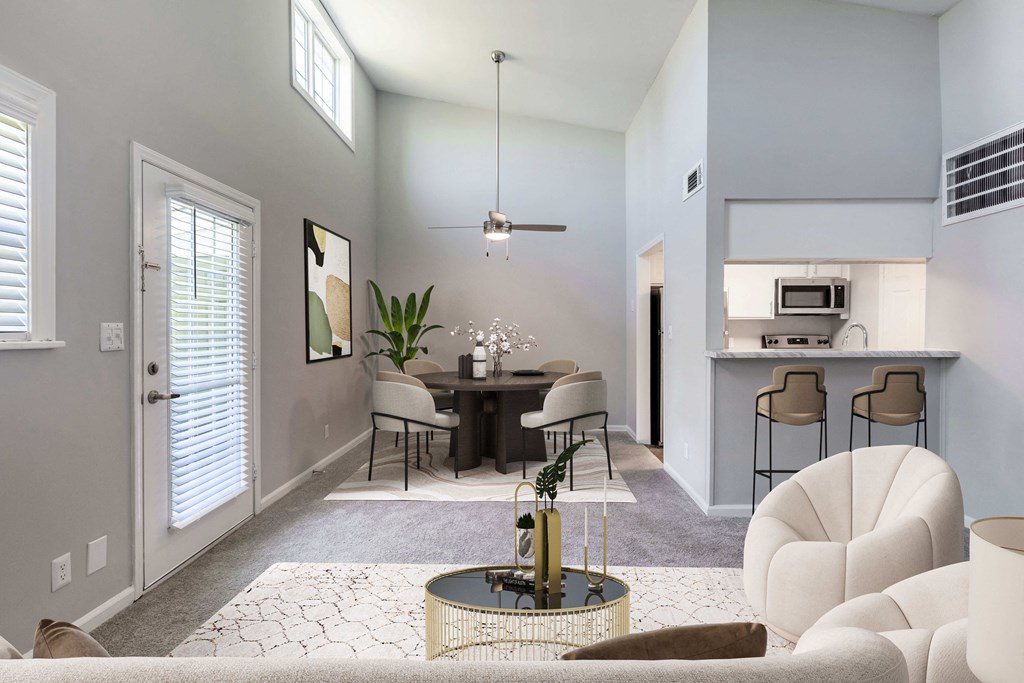 Spacious living room and dining area at Reserve at Providence apartments in Charlotte near Matthews, NC
