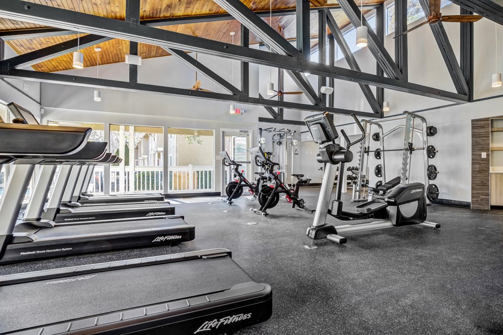 Fitness center with exercise equipment at Reserve at Providence apartments in Charlotte near Matthews, NC
