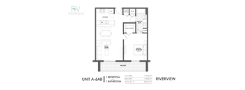 A black and white image of a floor plan for a unit at Riverview.