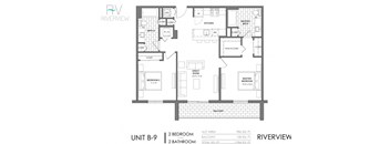 A black and white diagram of a 2 bedroom apartment.