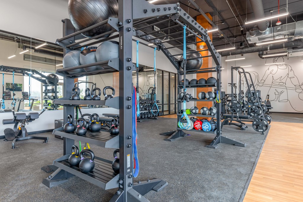 Riverfront Everett fitness center with free weights and other exercise equipment at Riverfront Everett, Everett, 98101