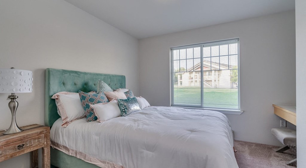 bedroom with installed desk