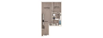 a floor plan of a bedroom with a bathroom and a living room