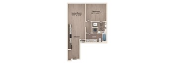 a floor plan of a bedroom with a bathroom and a living room