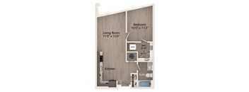 a floor plan of a 1 bedroom apartment with 1 bath