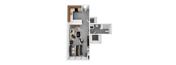 Spacious studio apartment floor plan at Idlewild 45 in Memphis TN with open-concept living and full kitchen