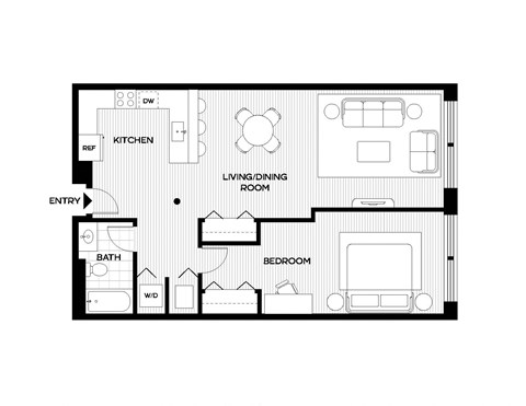 a floor plan of a small house with a bedroom and a bathroom