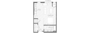 A floor plan of a French Balcony apartment layout.
