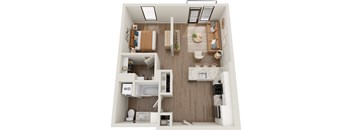 a 3d floor plan of a bedroom with a bathroom